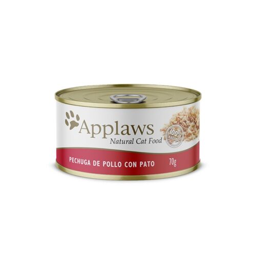 Alimento Húmedo - APPLAWS GATO PECHUGA DE POLLO-PATO CON CALDITO, 70 GR